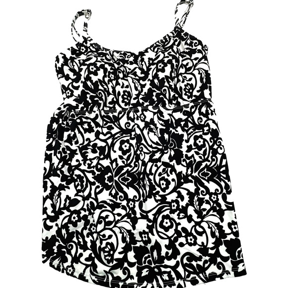 MOTHERHOOD MATERNITY NWT Women's Small Black White Paisley Padded‎ Tankini Top - Picture 1 of 10